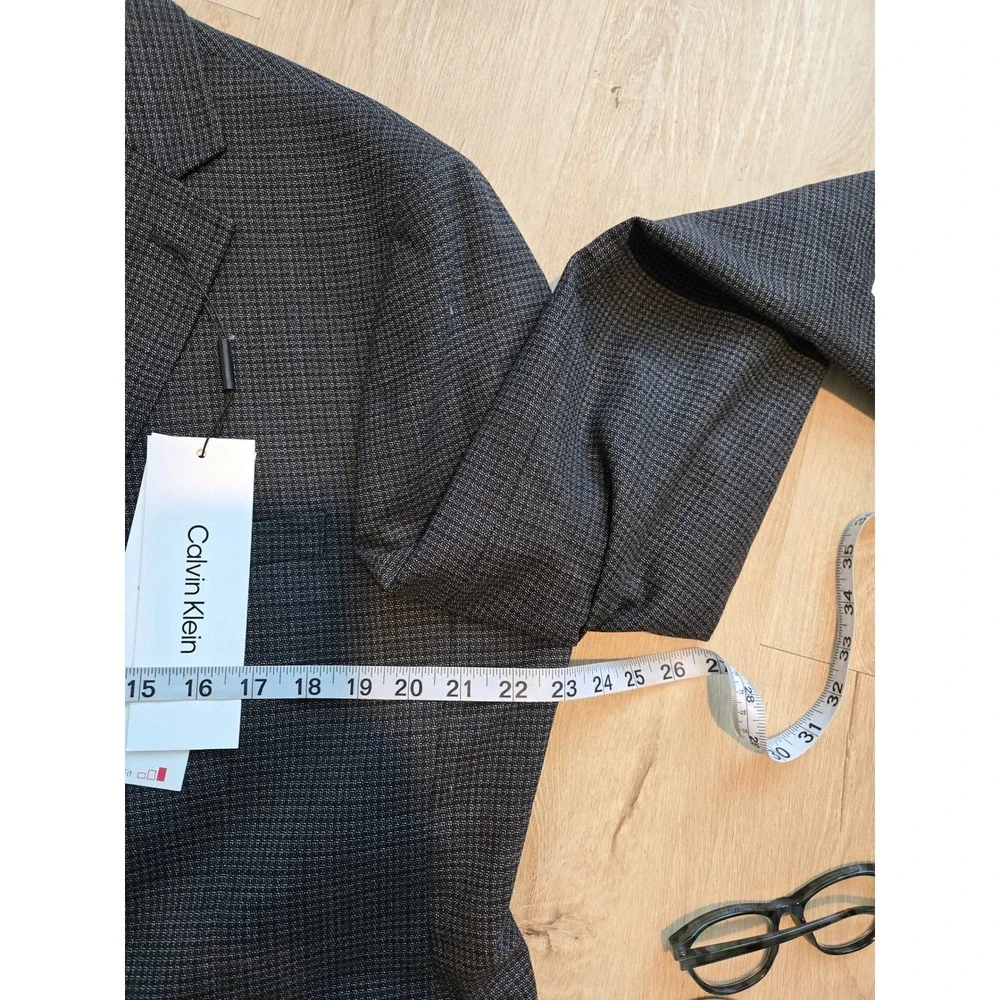 Calvin Klein X Slim Fit Grey Micro Houndstooth Wool Blend Blazer Jacket 46R NEW